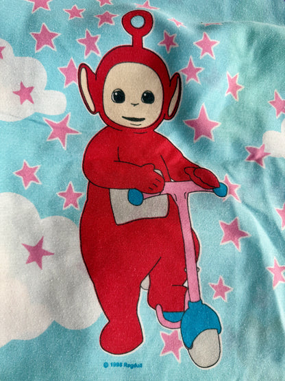 VTG ‘90s Teletubbies Toddler Crib Flat Bed Sheet Blue Big Hug BBC Ragdoll