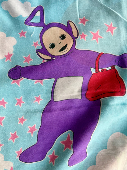 VTG ‘90s Teletubbies Toddler Crib Flat Bed Sheet Blue Big Hug BBC Ragdoll
