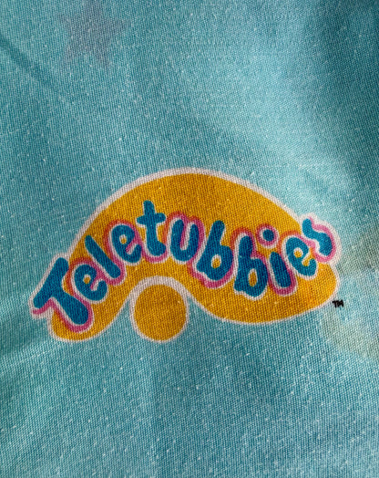 VTG ‘90s Teletubbies Toddler Crib Flat Bed Sheet Blue Big Hug BBC Ragdoll