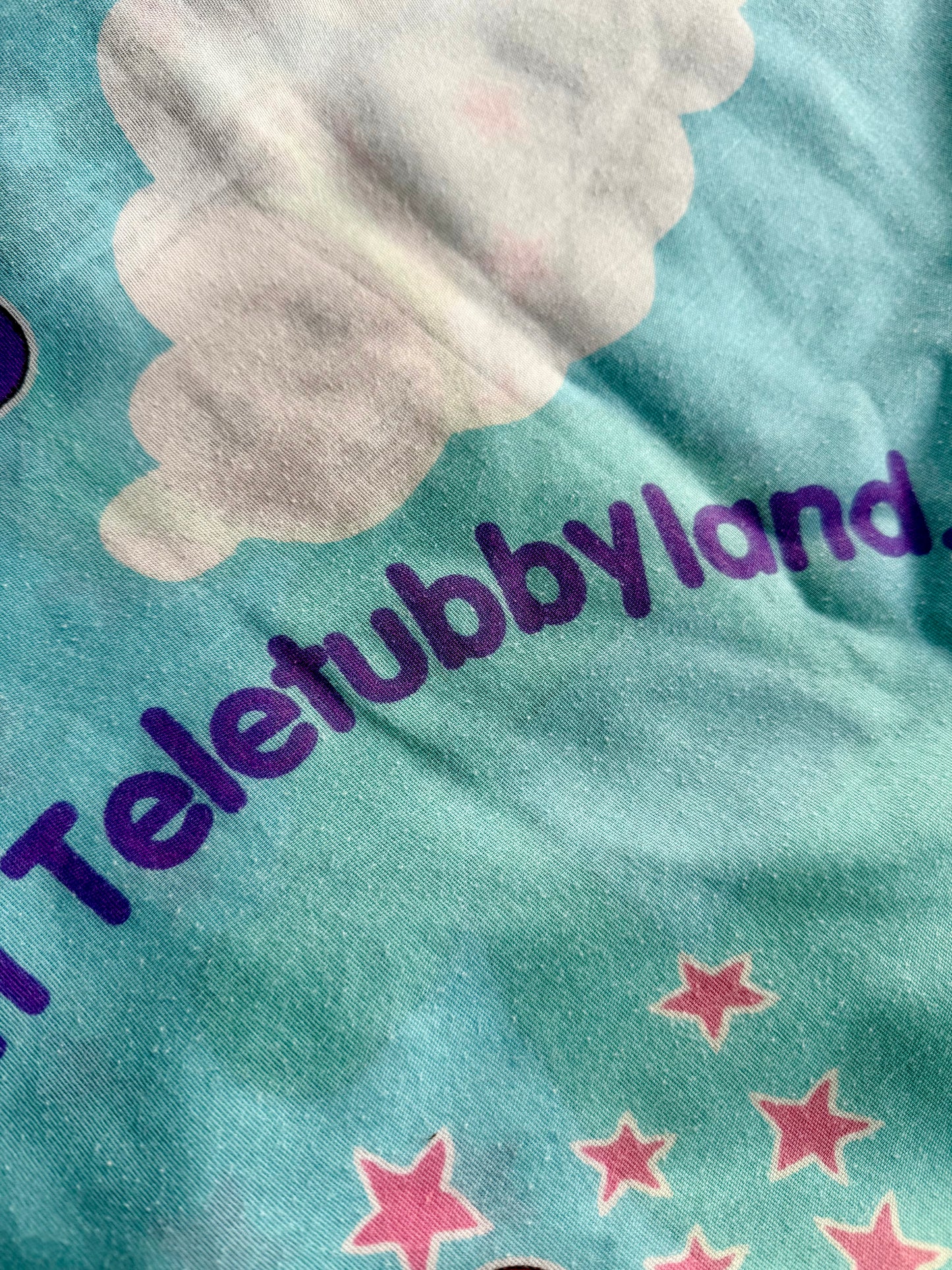 VTG ‘90s Teletubbies Toddler Crib Flat Bed Sheet Blue Big Hug BBC Ragdoll
