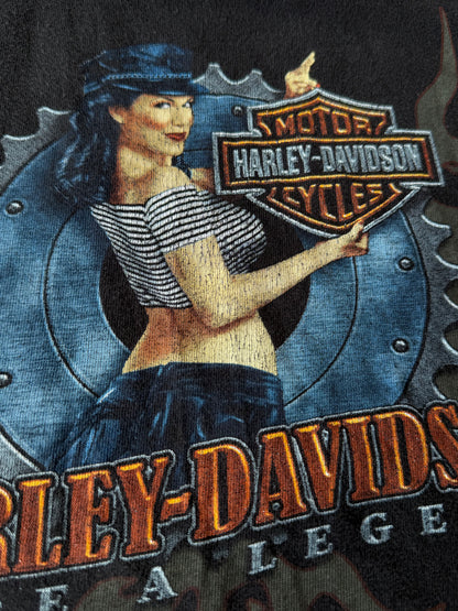 VTG Harley Davidson Pin Up Girl Ride A Legend Fargo ON Graphic T-Shirt Size: XL