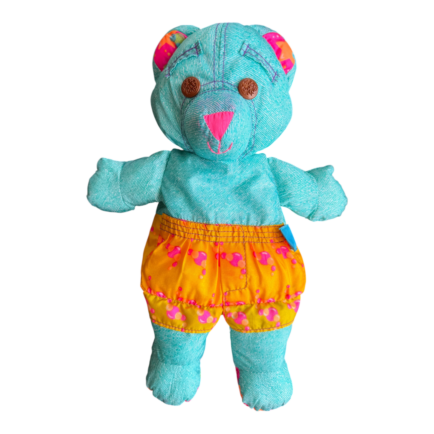 VTG 1996 Tyco Doodle Bear Splash Time Teal Orange Bubble Shorts Plush