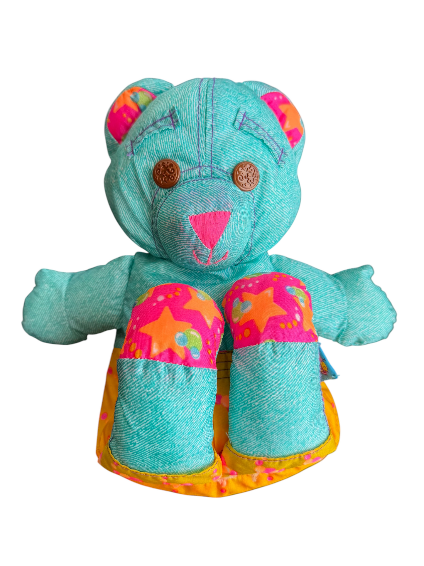 VTG 1996 Tyco Doodle Bear Splash Time Teal Orange Bubble Shorts Plush