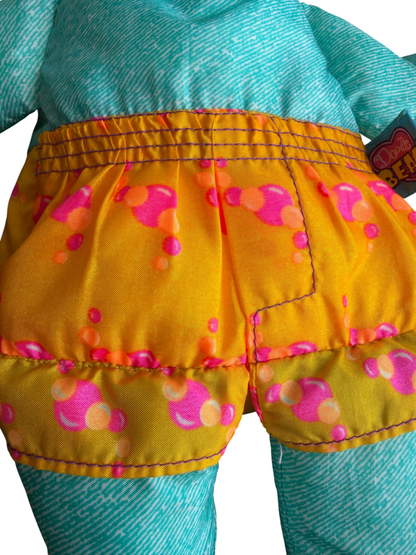 VTG 1996 Tyco Doodle Bear Splash Time Teal Orange Bubble Shorts Plush