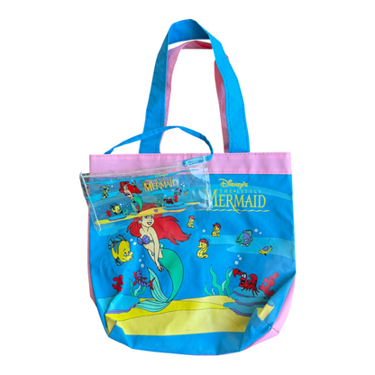 VTG ‘90s Disney The Little Mermaid Ariel Flounder Sebastian PVC Tote Bag Set