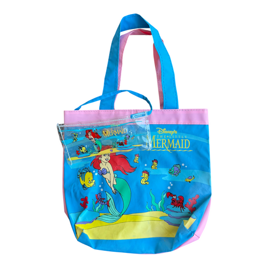 VTG ‘90s Disney The Little Mermaid Ariel Flounder Sebastian PVC Tote Bag Set