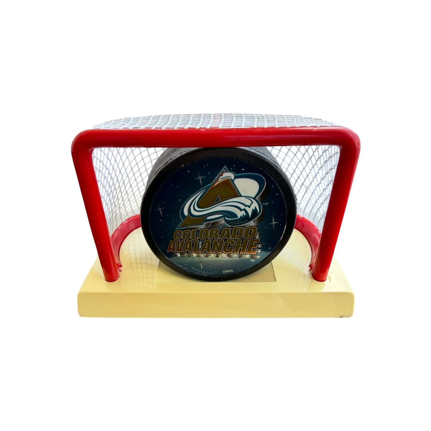 VTG 1997 Fotoball Colorado Avalanche NHL Hockey Puck Mini Net Goal Display Stand