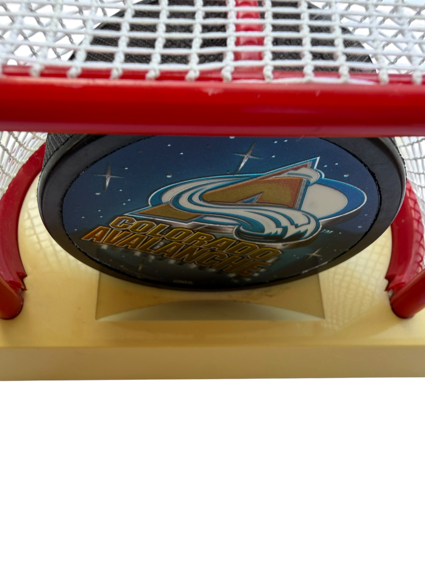 VTG 1997 Fotoball Colorado Avalanche NHL Hockey Puck Mini Net Goal Display Stand