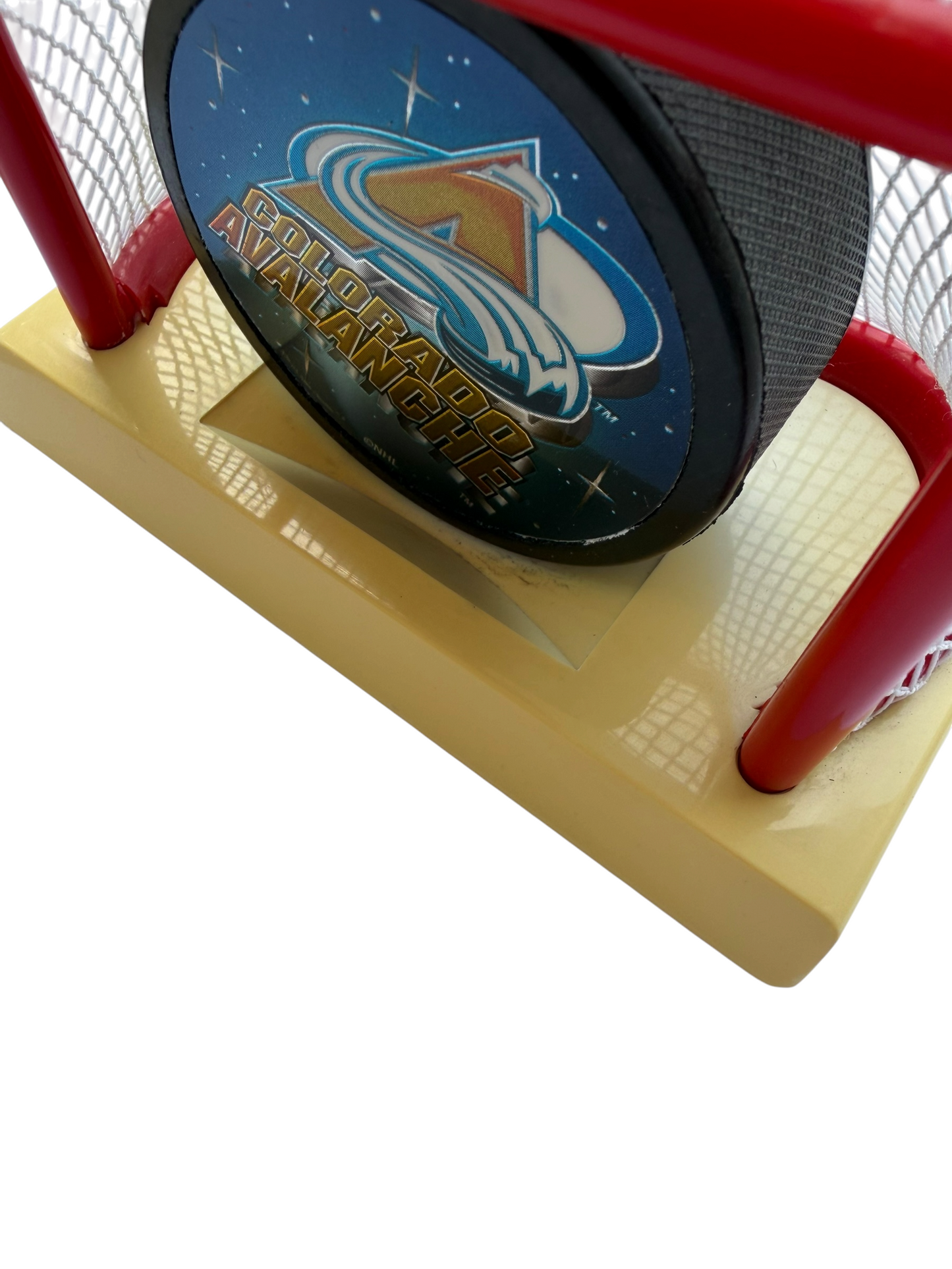 VTG 1997 Fotoball Colorado Avalanche NHL Hockey Puck Mini Net Goal Display Stand
