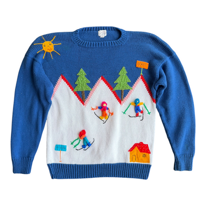 VTG ‘90s Ski Slope Novelty Sweater Pullover 100% Cotton Size: L