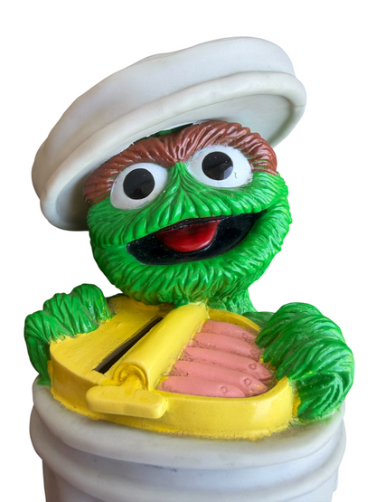 VTG Illco Sesame Street Oscar the Grouch "Go Away" Trash Can Coin Bank