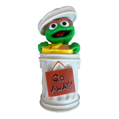 VTG Illco Sesame Street Oscar the Grouch "Go Away" Trash Can Coin Bank
