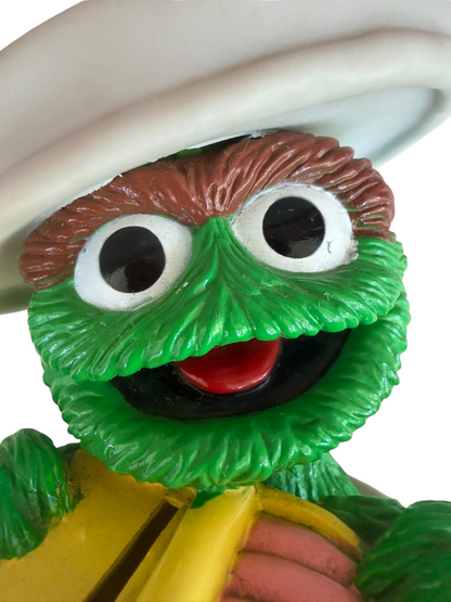 VTG Illco Sesame Street Oscar the Grouch "Go Away" Trash Can Coin Bank