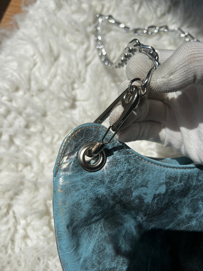 VTG Y2K Due Fratelli Teal Tie Dye 100% Leather Holographic Chain Purse