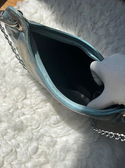 VTG Y2K Due Fratelli Teal Tie Dye 100% Leather Holographic Chain Purse