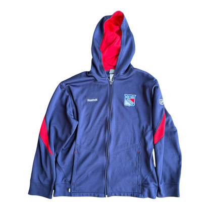 New York Rangers Reebok NHL Center Ice Collection Full Zip Blue Hoodie Size: L