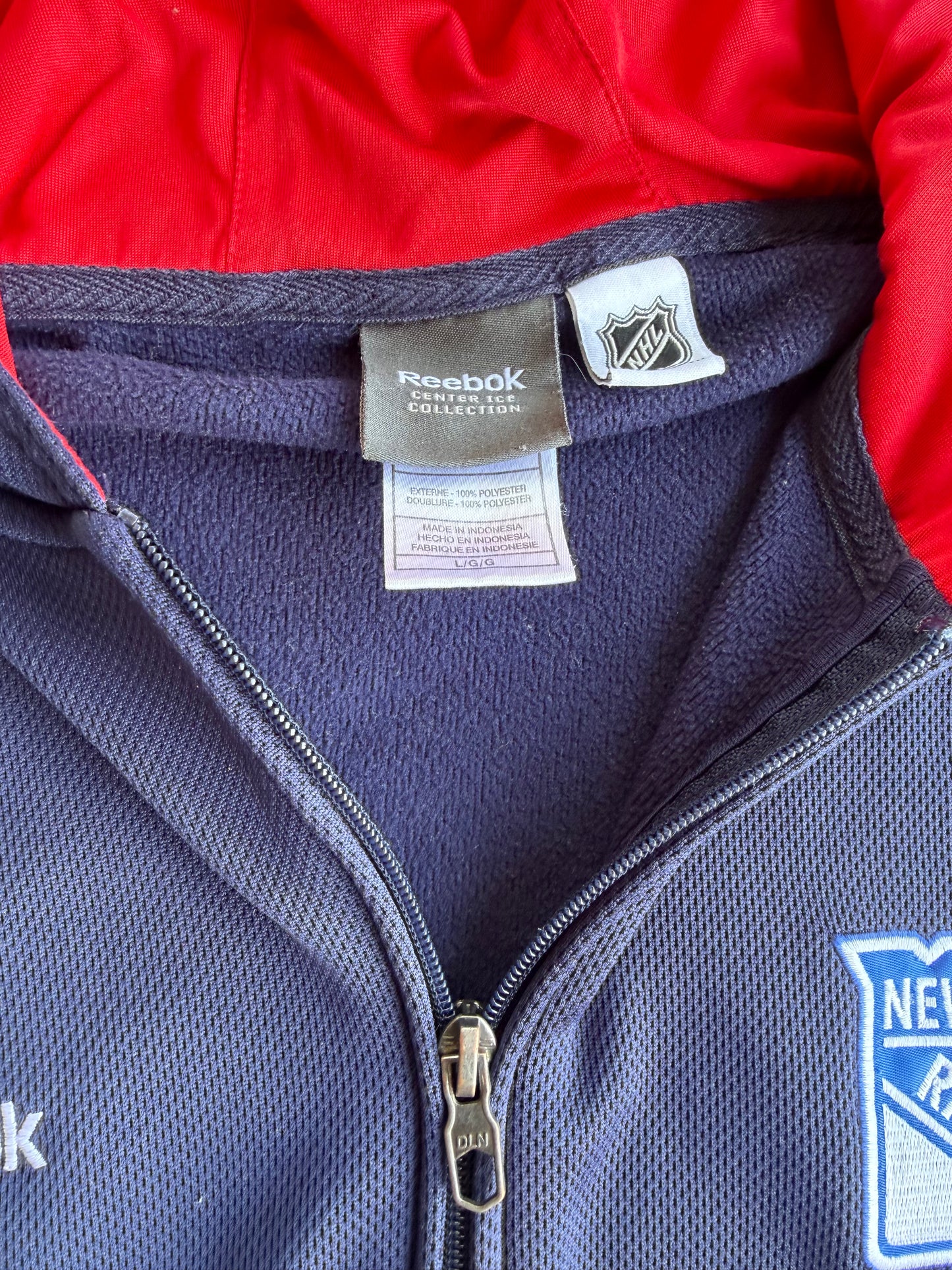 New York Rangers Reebok NHL Center Ice Collection Full Zip Blue Hoodie Size: L