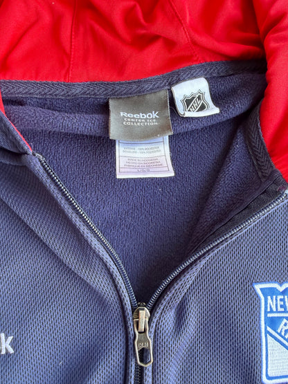 New York Rangers Reebok NHL Center Ice Collection Full Zip Blue Hoodie Size: L
