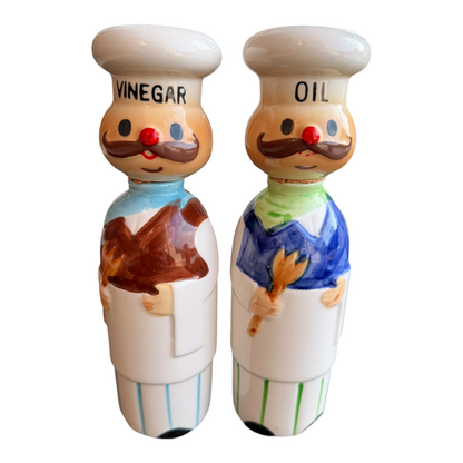 VTG Retro Ceramic Chef Salt Pepper Oil Vinegar Condiment Cruet Set Made in Japan