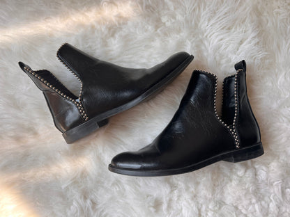 Zara Leather Black Studded Ankle Boots EU 39