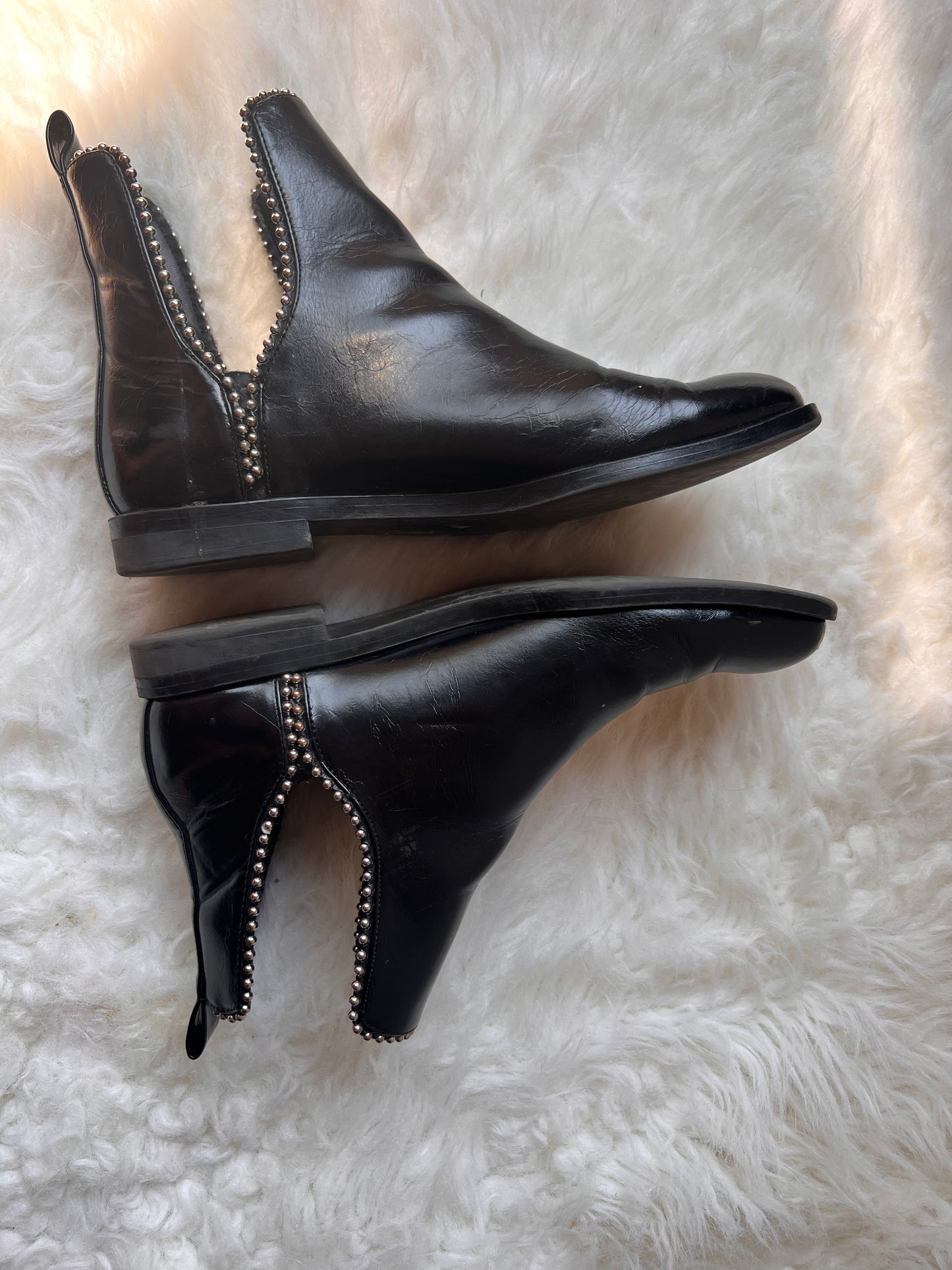 Zara Leather Black Studded Ankle Boots EU 39