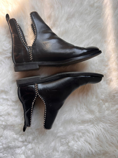 Zara Leather Black Studded Ankle Boots EU 39