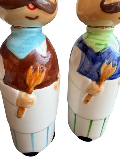 VTG Retro Ceramic Chef Salt Pepper Oil Vinegar Condiment Cruet Set Made in Japan