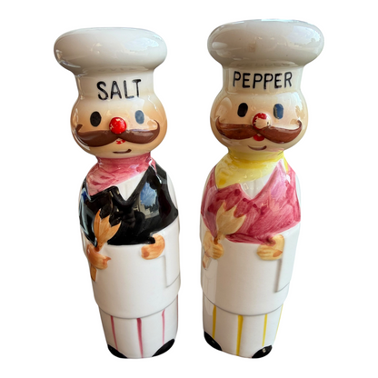VTG Retro Ceramic Chef Salt Pepper Oil Vinegar Condiment Cruet Set Made in Japan