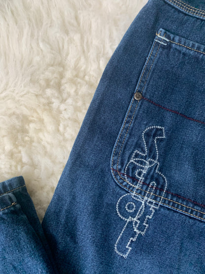 Y2K Schott Bros NYC Men's Denim Jeans Stiched Logo Streetwear Baggy Size: 34