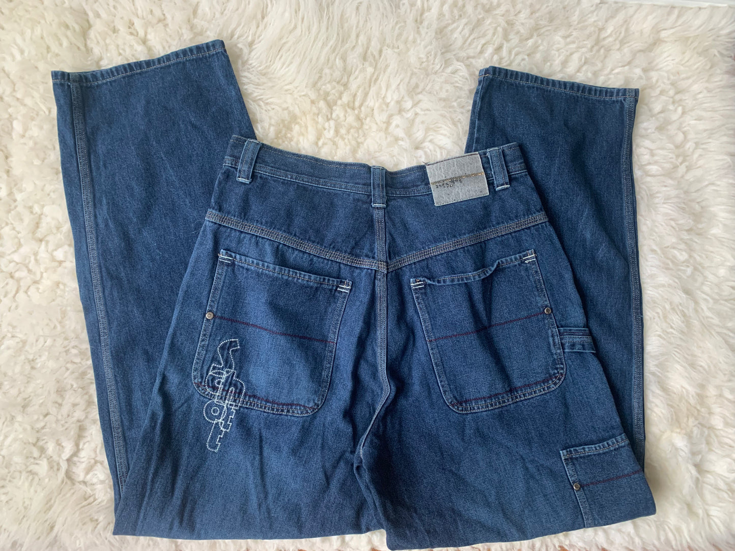 Y2K Schott Bros NYC Men's Denim Jeans Stiched Logo Streetwear Baggy Size: 34