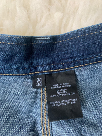 Y2K Schott Bros NYC Men's Denim Jeans Stiched Logo Streetwear Baggy Size: 34