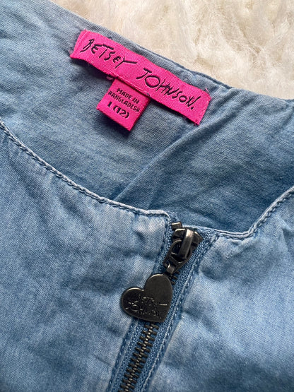 Betsey Johnson Blue Jean Chambray Embroidered Girls Dress Unicorn Heart Size: 12