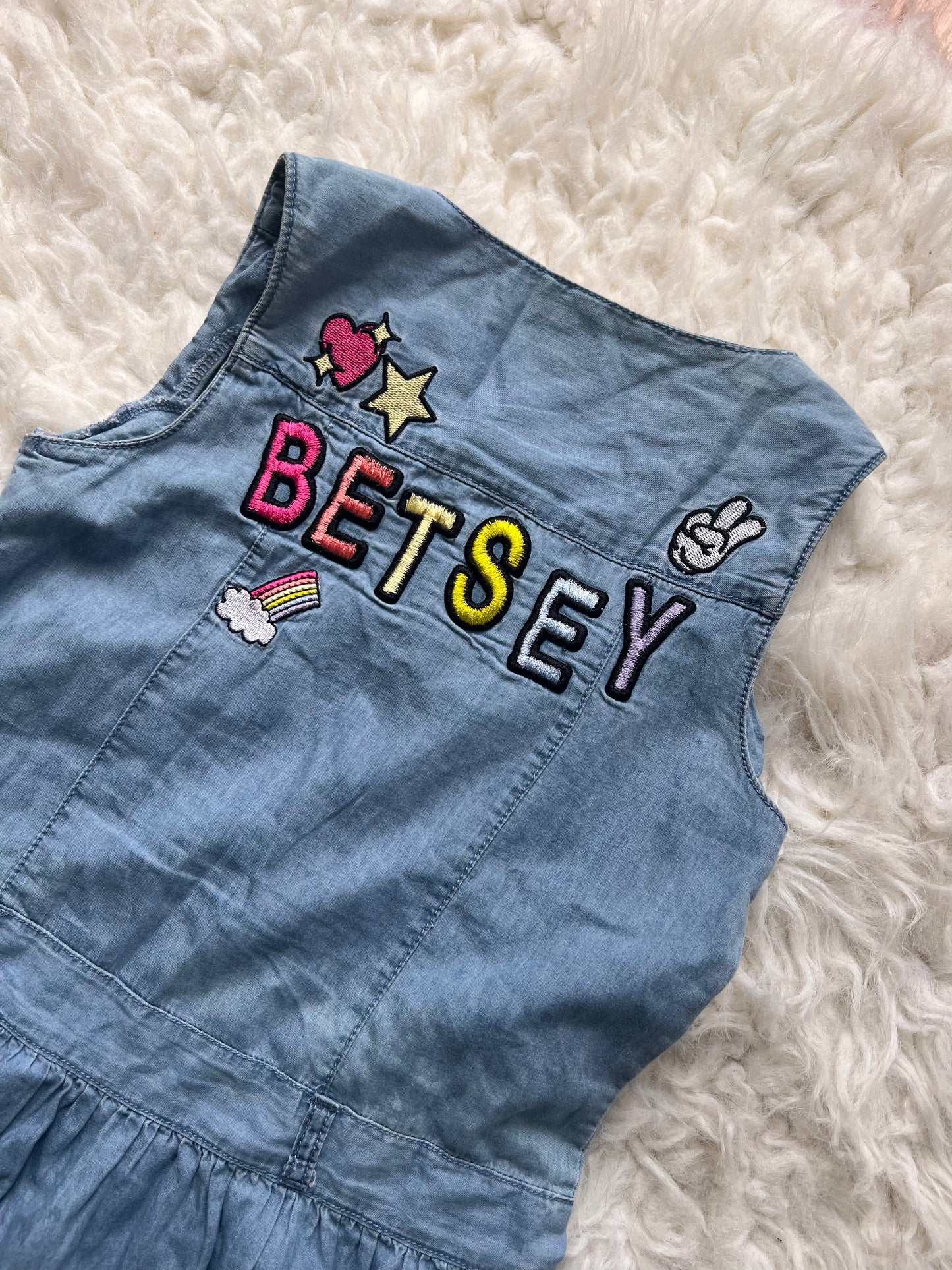 Betsey Johnson Blue Jean Chambray Embroidered Girls Dress Unicorn Heart Size: 12