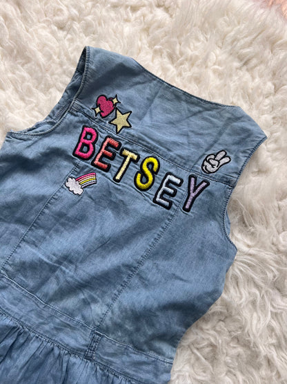 Betsey Johnson Blue Jean Chambray Embroidered Girls Dress Unicorn Heart Size: 12