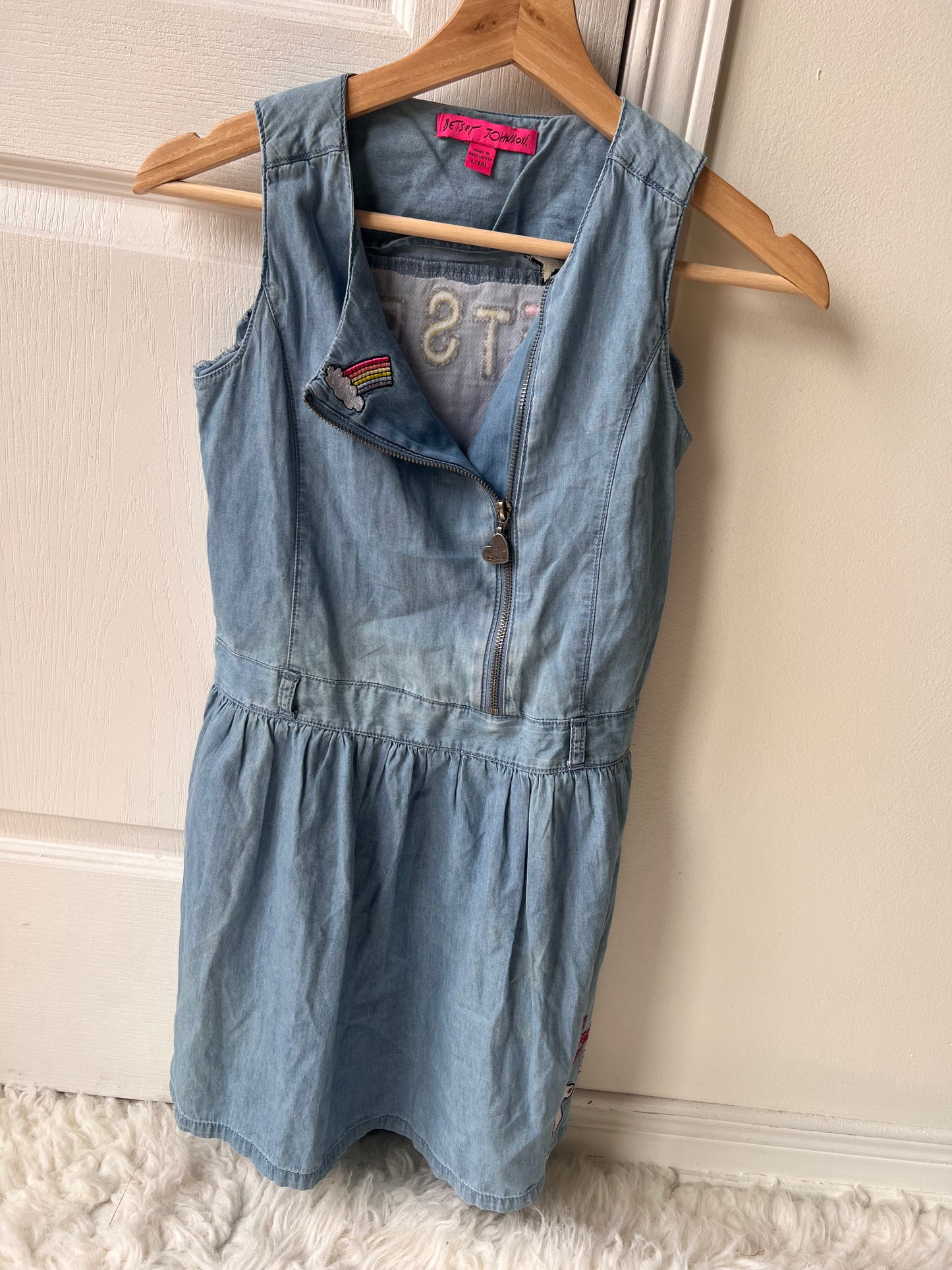 Betsey Johnson Blue Jean Chambray Embroidered Girls Dress Unicorn Heart Size: 12
