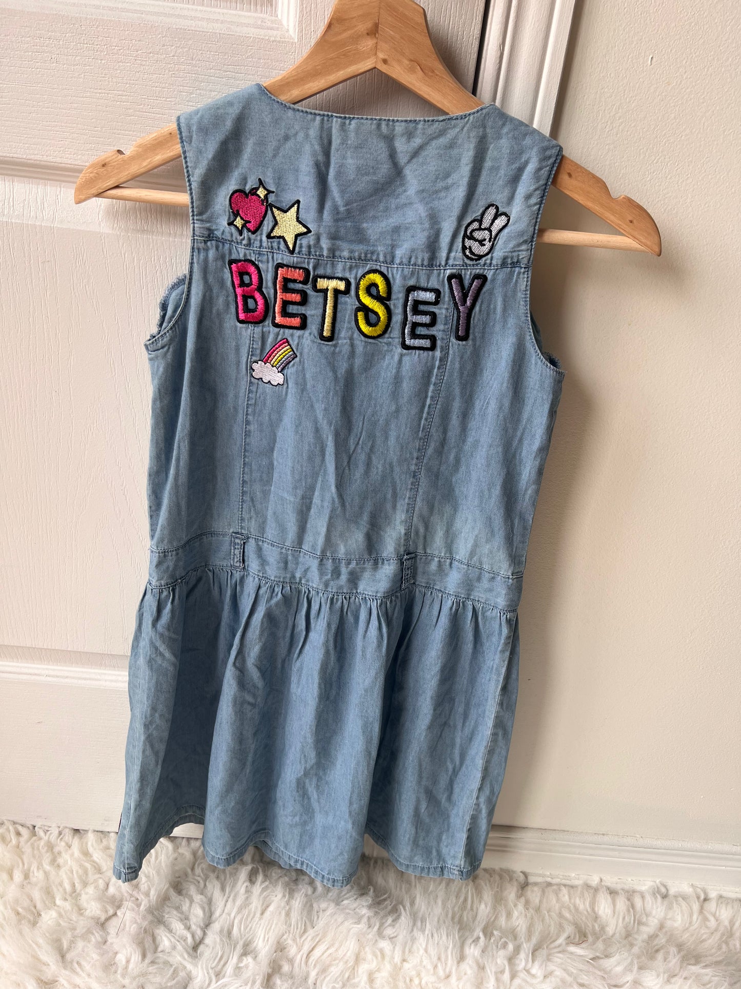 Betsey Johnson Blue Jean Chambray Embroidered Girls Dress Unicorn Heart Size: 12