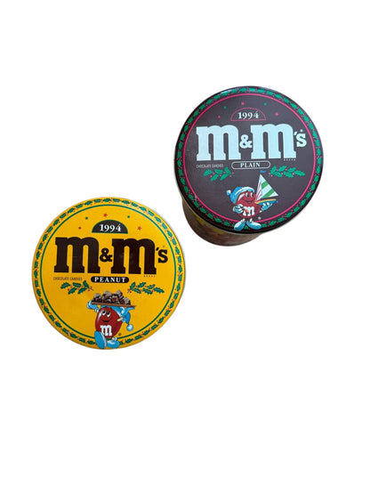 VTG M&M 1994 Set of 2 Plain & Peanut Flavored Christmas Theme Collectible Tins