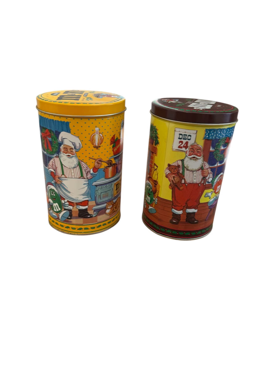 VTG M&M 1994 Set of 2 Plain & Peanut Flavored Christmas Theme Collectible Tins