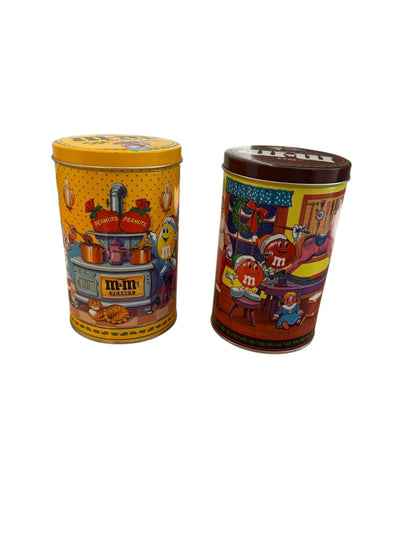 VTG M&M 1994 Set of 2 Plain & Peanut Flavored Christmas Theme Collectible Tins