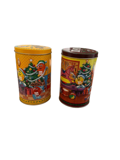 VTG M&M 1994 Set of 2 Plain & Peanut Flavored Christmas Theme Collectible Tins