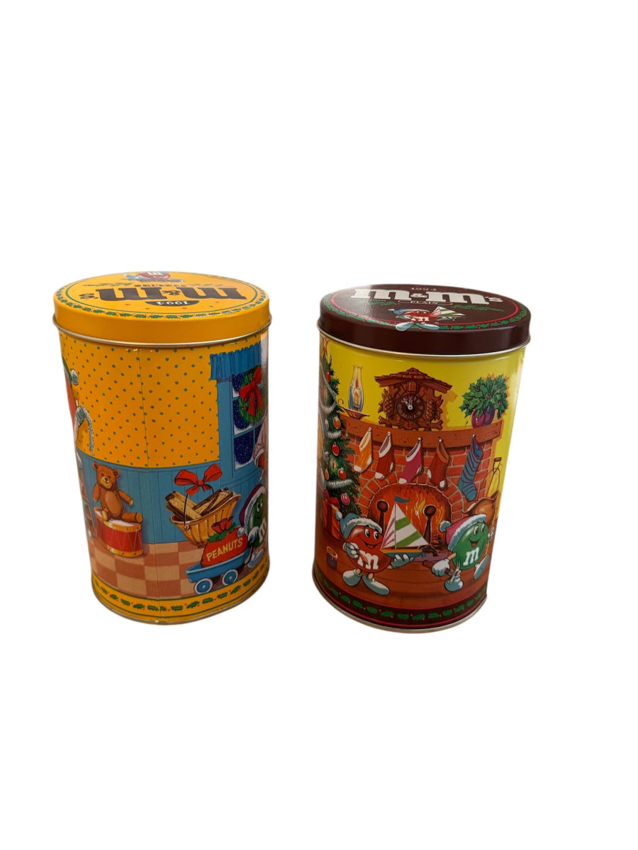 VTG M&M 1994 Set of 2 Plain & Peanut Flavored Christmas Theme Collectible Tins