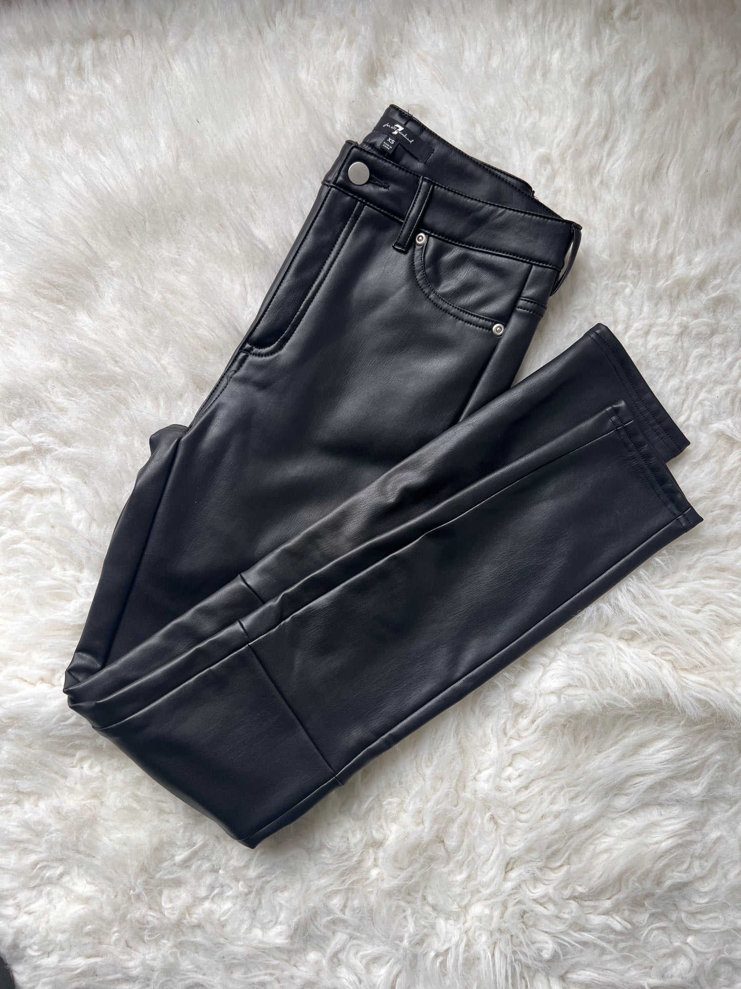 7 for All Mankind Black Faux Leather High Rise Stretch Pants Size: XS