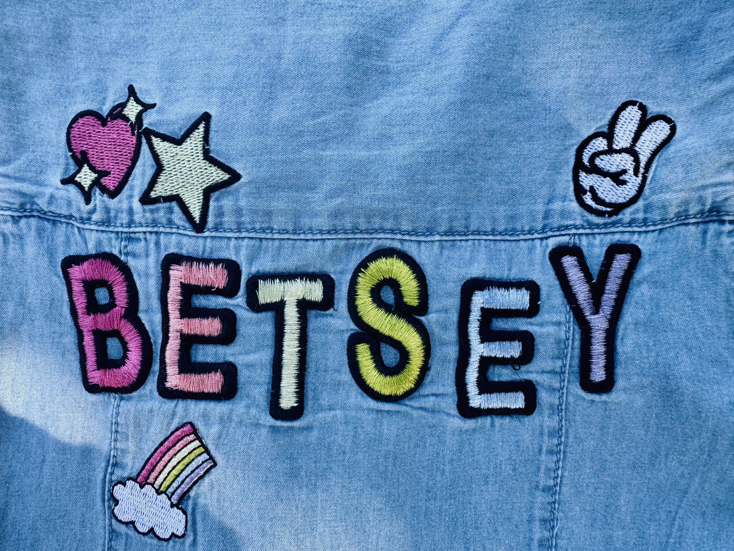 Betsey Johnson Blue Jean Chambray Embroidered Girls Dress Unicorn Heart Size: 12
