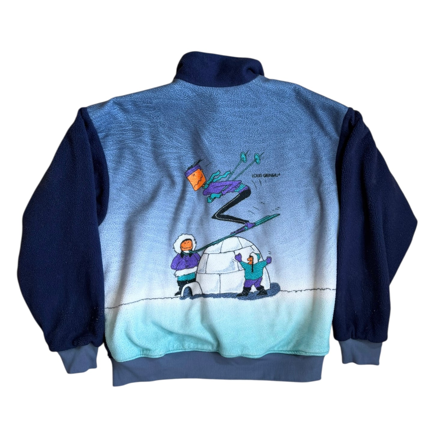 VTG ‘90s Louis Garneau Graphic Igloo Skier Reversible Fleece Jacket Rare Size: XL