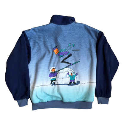 VTG ‘90s Louis Garneau Graphic Igloo Skier Reversible Fleece Jacket Rare Size: XL