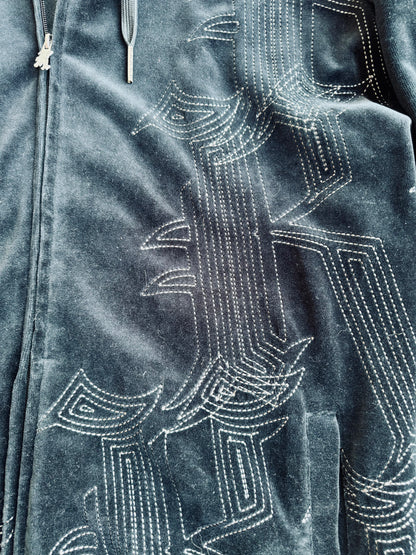 VTG Y2K Karl Kani Navy Black Velour Hoodie Size: XXL