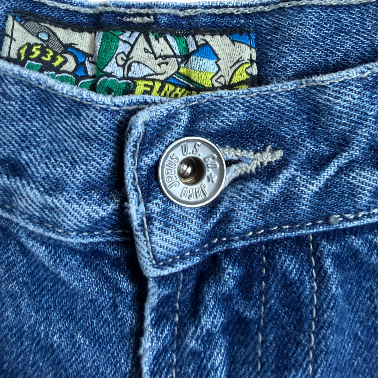 VTG Y2K ‘90s JNCO Flamehead Blue Denim Skater Jeans Youth Size: 18