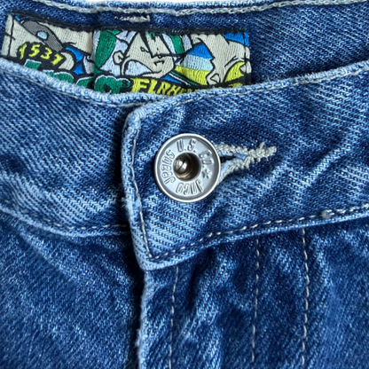 VTG Y2K ‘90s JNCO Flamehead Blue Denim Skater Jeans Youth Size: 18