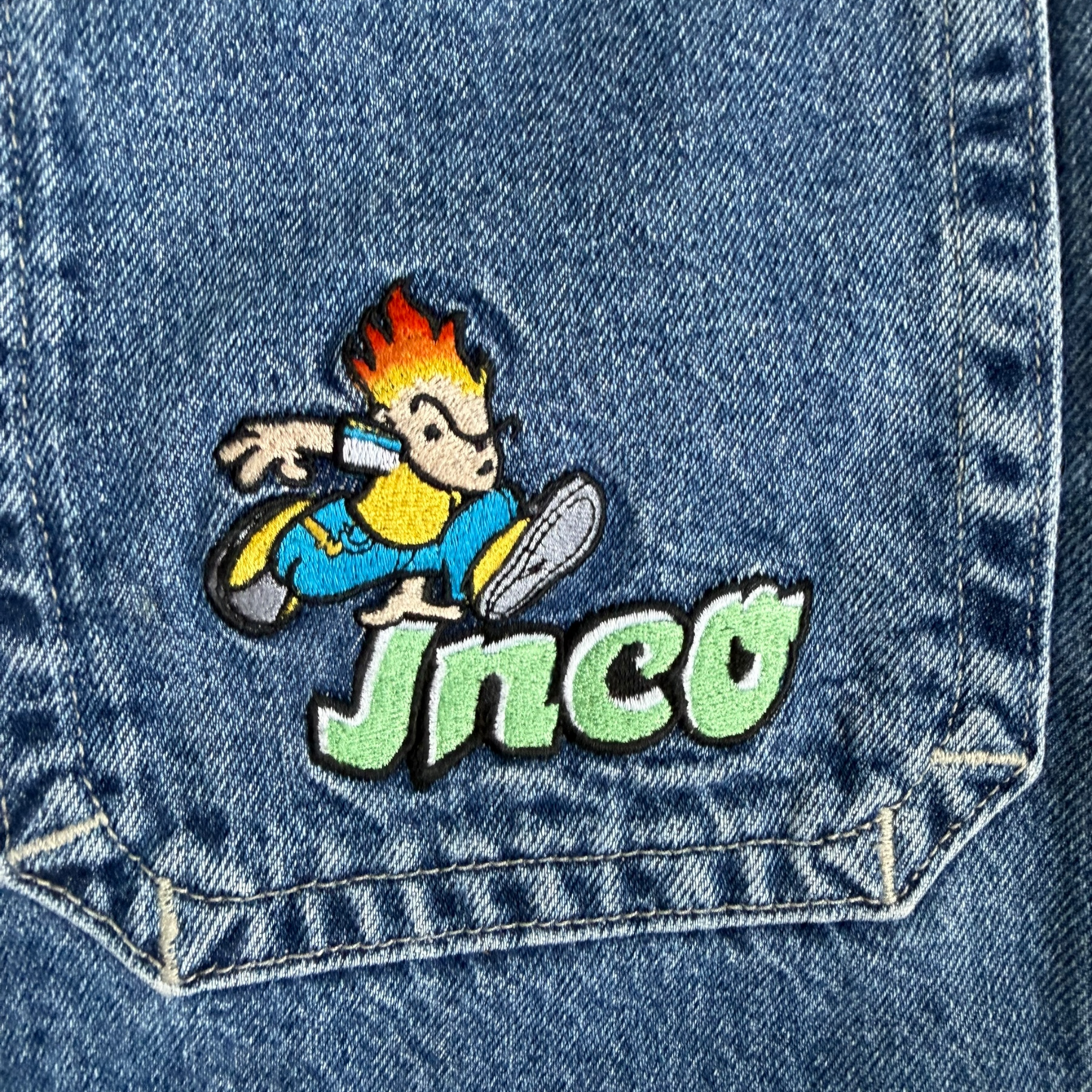 VTG Y2K ‘90s JNCO Flamehead Blue Denim Skater Jeans Youth Size: 18
