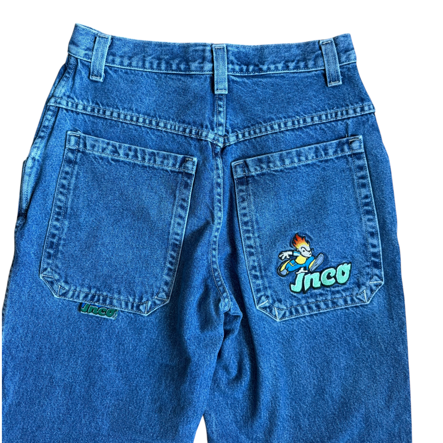 VTG Y2K ‘90s JNCO Flamehead Blue Denim Skater Jeans Youth Size: 18